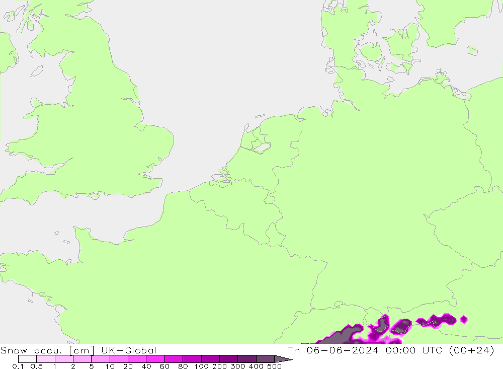 Snow accu. UK-Global jue 06.06.2024 00 UTC