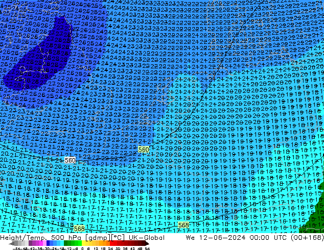 Height/Temp. 500 hPa UK-Global Qua 12.06.2024 00 UTC