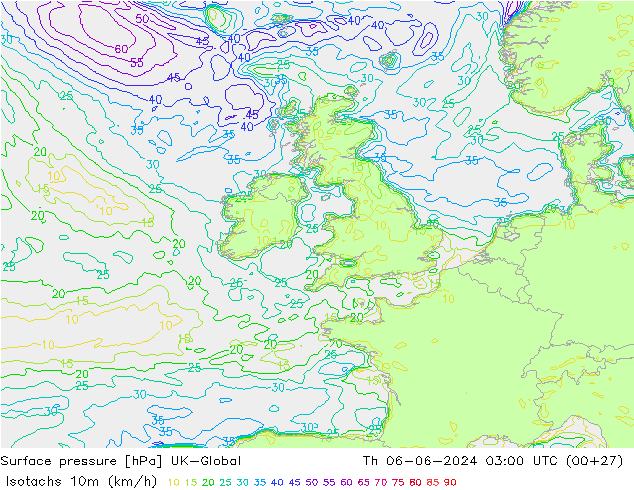 Eşrüzgar Hızları (km/sa) UK-Global Per 06.06.2024 03 UTC