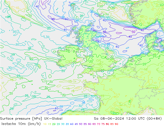 Isotachs (kph) UK-Global So 08.06.2024 12 UTC