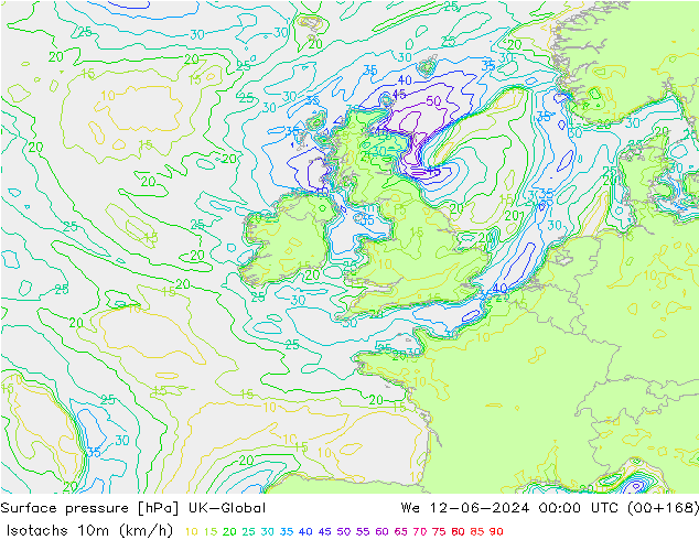 Isotachs (kph) UK-Global We 12.06.2024 00 UTC