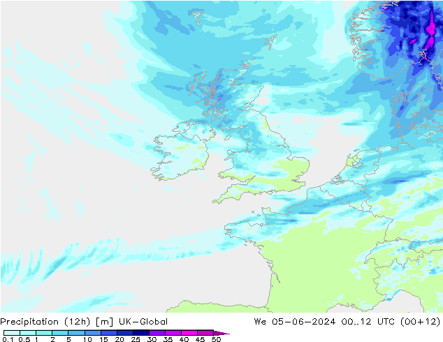 Yağış (12h) UK-Global Çar 05.06.2024 12 UTC