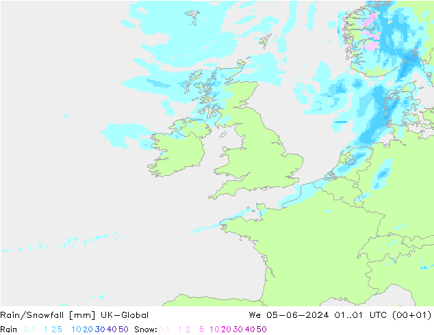Rain/Snowfall UK-Global mer 05.06.2024 01 UTC