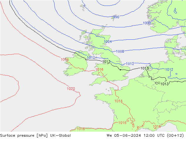 Atmosférický tlak UK-Global St 05.06.2024 12 UTC