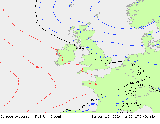 Atmosférický tlak UK-Global So 08.06.2024 12 UTC
