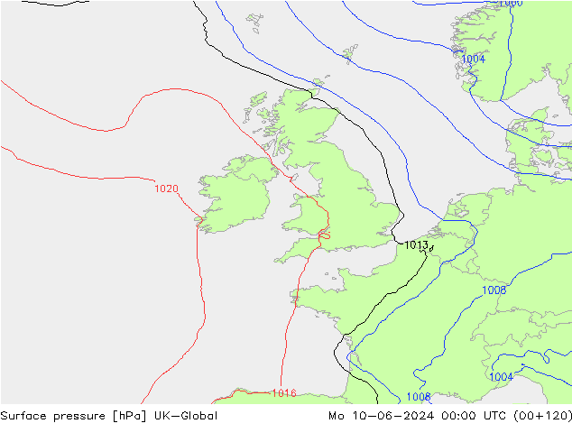 Surface pressure UK-Global Mo 10.06.2024 00 UTC