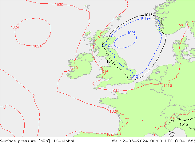 pressão do solo UK-Global Qua 12.06.2024 00 UTC