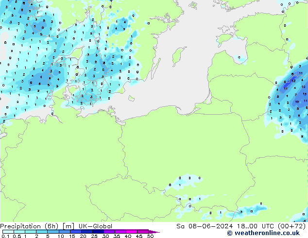 Precipitación (6h) UK-Global sáb 08.06.2024 00 UTC