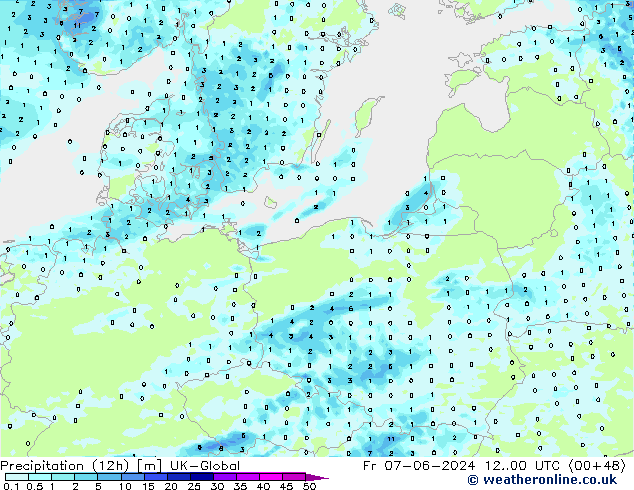 осадки (12h) UK-Global пт 07.06.2024 00 UTC