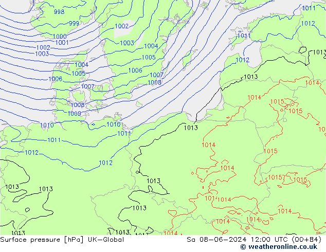 pression de l'air UK-Global sam 08.06.2024 12 UTC