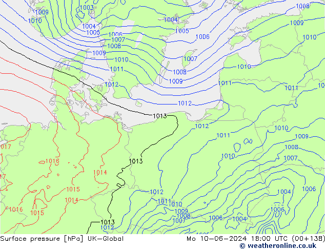 Surface pressure UK-Global Mo 10.06.2024 18 UTC