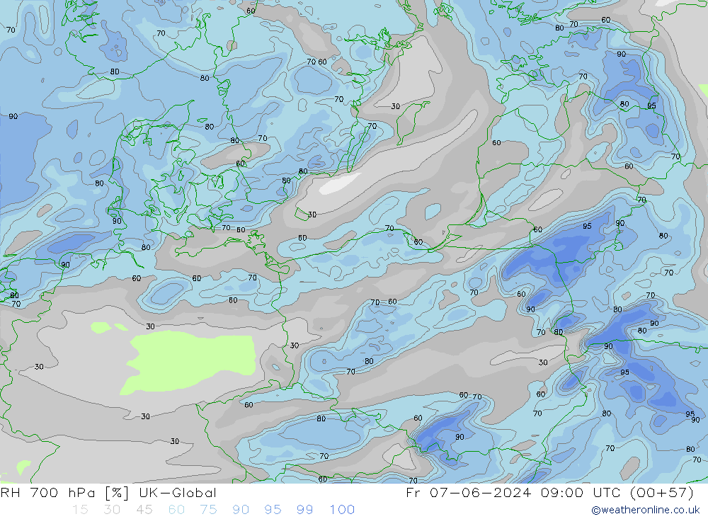 RH 700 hPa UK-Global Fr 07.06.2024 09 UTC