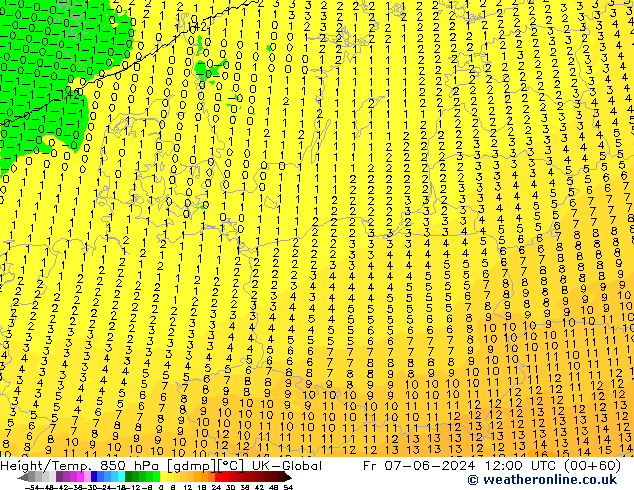 Height/Temp. 850 hPa UK-Global ven 07.06.2024 12 UTC