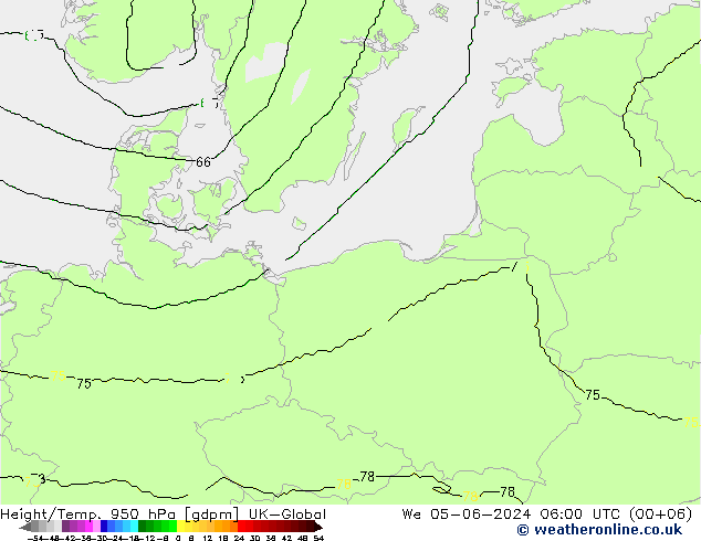 Hoogte/Temp. 950 hPa UK-Global wo 05.06.2024 06 UTC