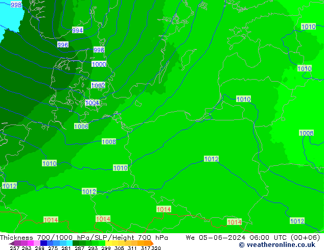 Thck 700-1000 hPa UK-Global Qua 05.06.2024 06 UTC