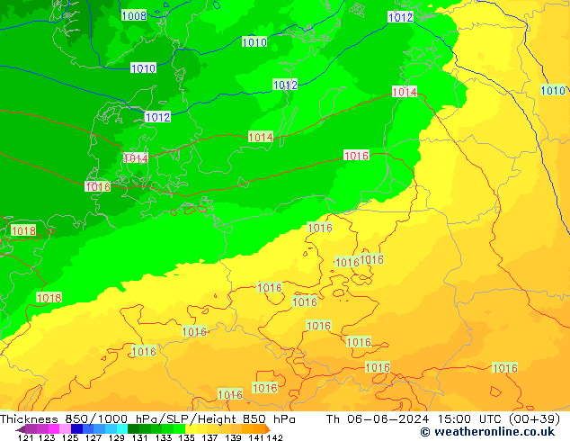 Thck 850-1000 гПа UK-Global чт 06.06.2024 15 UTC