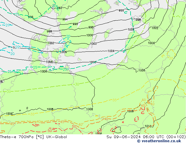 Theta-e 700hPa UK-Global  09.06.2024 06 UTC