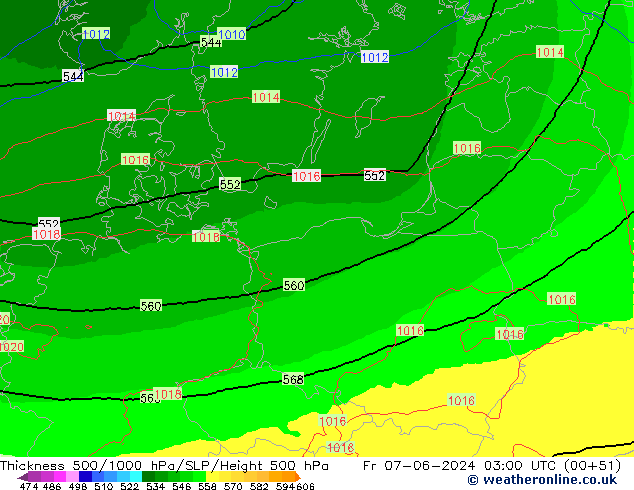 500-1000 hPa Kalınlığı UK-Global Cu 07.06.2024 03 UTC