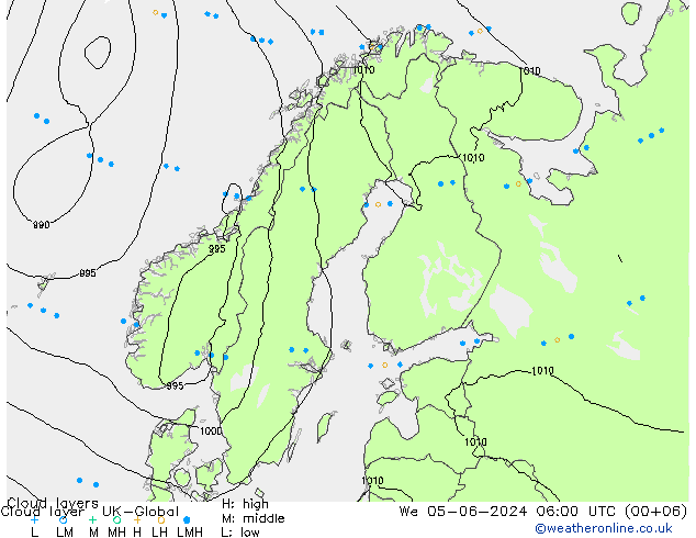 Cloud layer UK-Global 星期三 05.06.2024 06 UTC