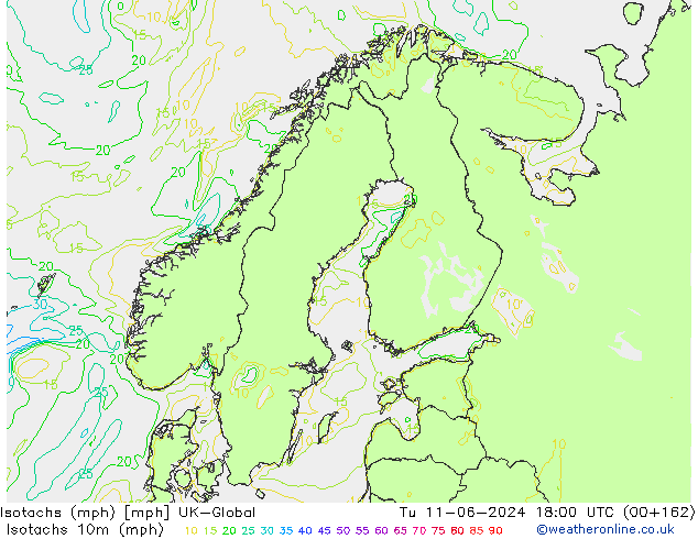 Isotachs (mph) UK-Global Tu 11.06.2024 18 UTC