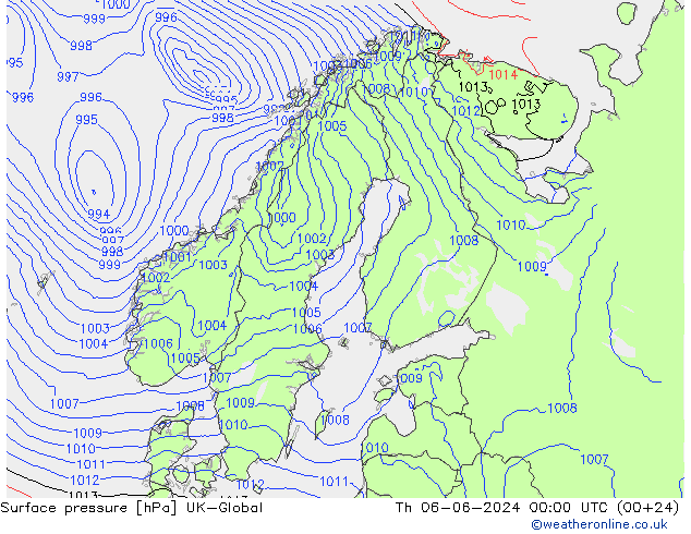 Surface pressure UK-Global Th 06.06.2024 00 UTC