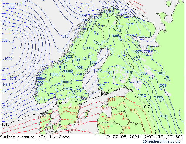 Atmosférický tlak UK-Global Pá 07.06.2024 12 UTC