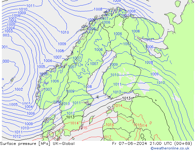 Atmosférický tlak UK-Global Pá 07.06.2024 21 UTC