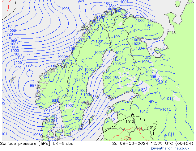 Atmosférický tlak UK-Global So 08.06.2024 12 UTC