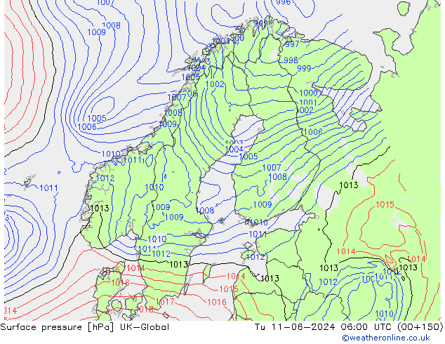 приземное давление UK-Global вт 11.06.2024 06 UTC