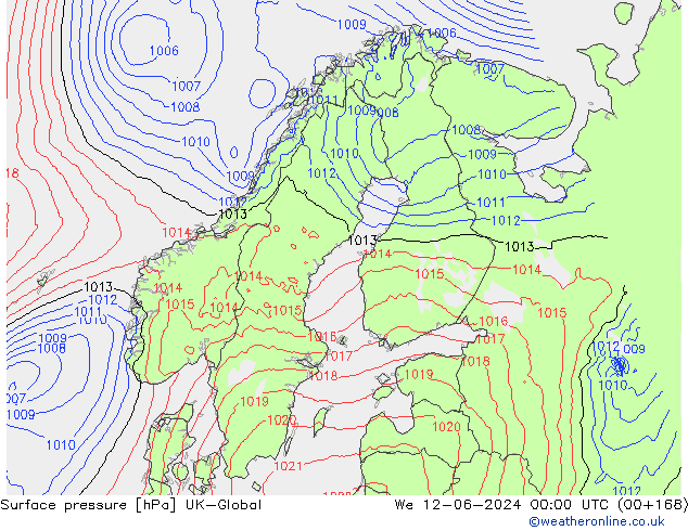 Pressione al suolo UK-Global mer 12.06.2024 00 UTC