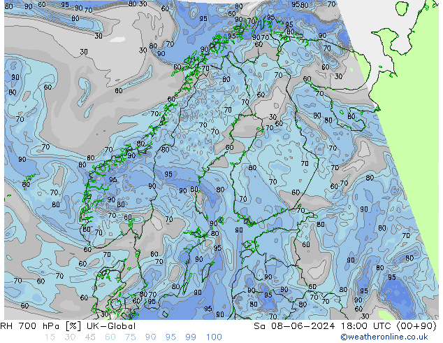 RH 700 hPa UK-Global  08.06.2024 18 UTC