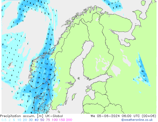 Precipitation accum. UK-Global We 05.06.2024 06 UTC