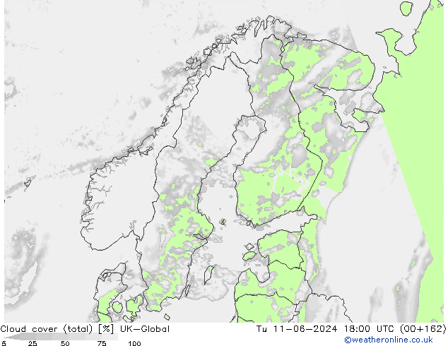 Cloud cover (total) UK-Global Tu 11.06.2024 18 UTC