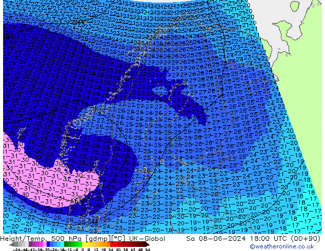 Height/Temp. 500 hPa UK-Global  08.06.2024 18 UTC