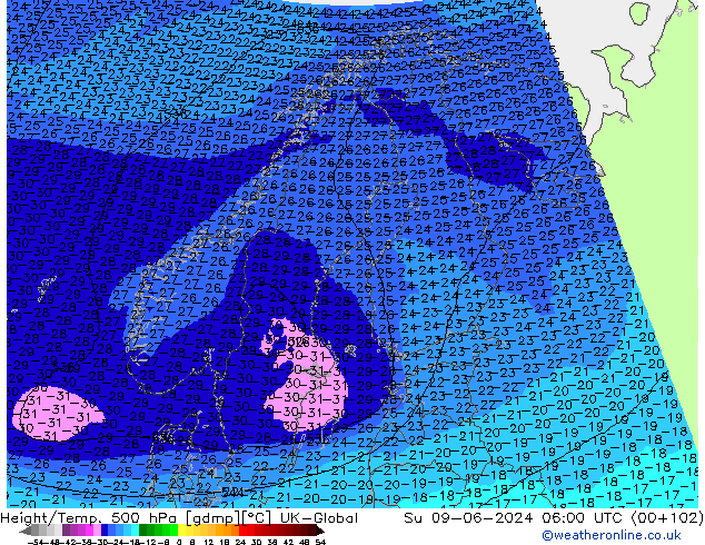 Height/Temp. 500 hPa UK-Global  09.06.2024 06 UTC