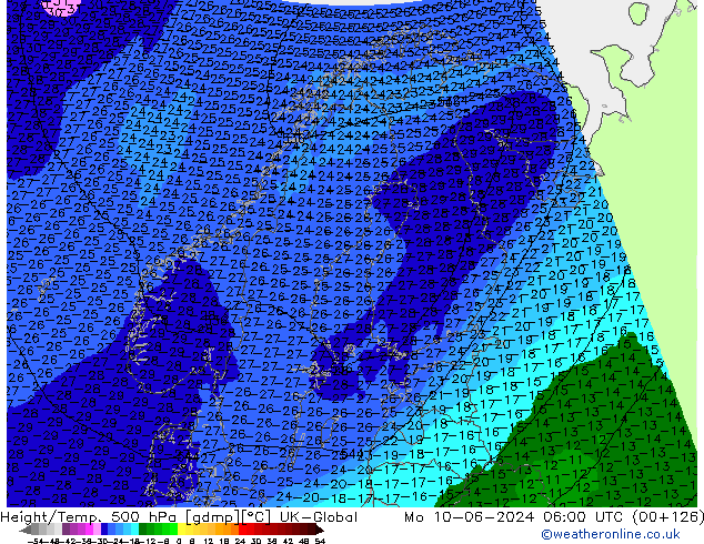 Height/Temp. 500 hPa UK-Global pon. 10.06.2024 06 UTC