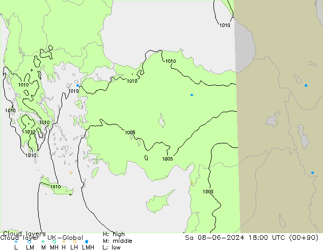 Cloud layer UK-Global Sáb 08.06.2024 18 UTC