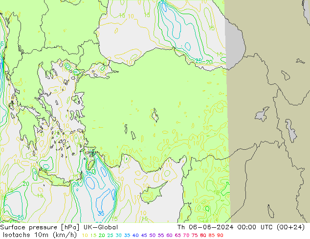 Isotachs (kph) UK-Global Th 06.06.2024 00 UTC