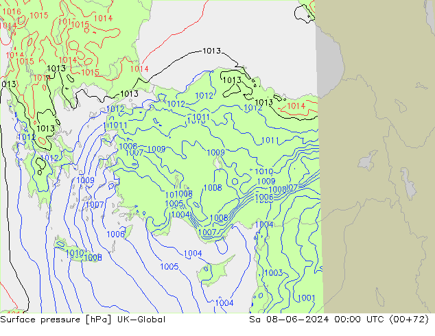 Pressione al suolo UK-Global sab 08.06.2024 00 UTC