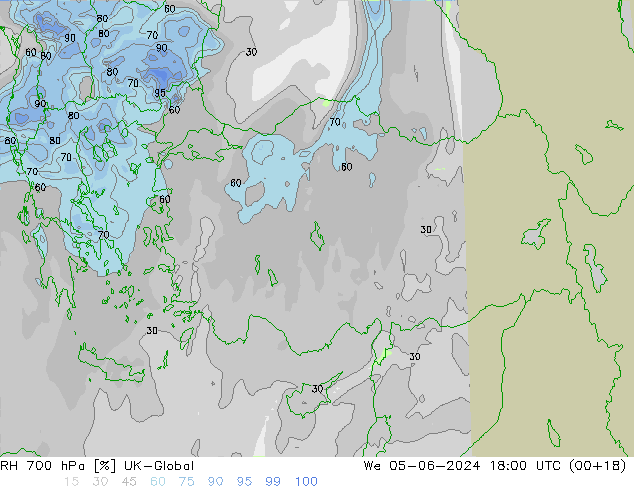 RH 700 hPa UK-Global mer 05.06.2024 18 UTC