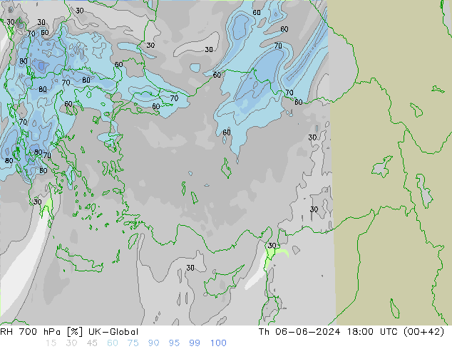RH 700 hPa UK-Global Th 06.06.2024 18 UTC