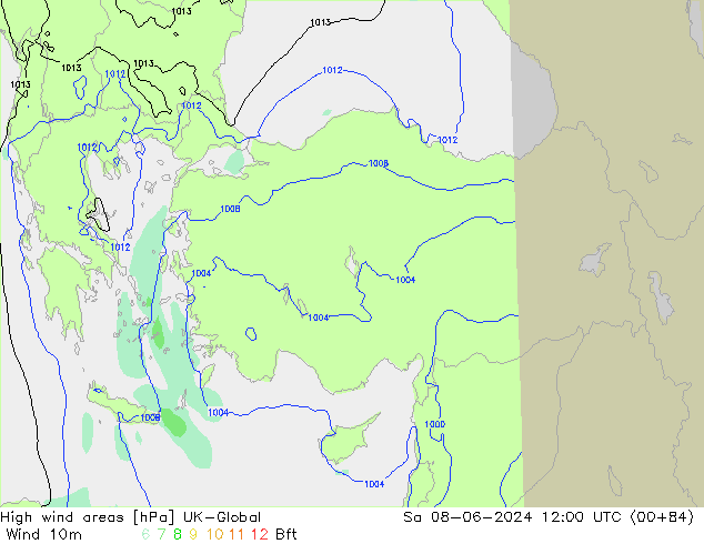 High wind areas UK-Global Sáb 08.06.2024 12 UTC