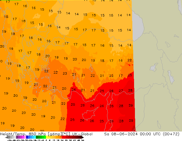 Height/Temp. 850 hPa UK-Global So 08.06.2024 00 UTC