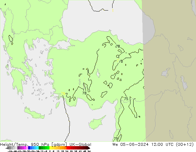 Height/Temp. 950 hPa UK-Global śro. 05.06.2024 12 UTC