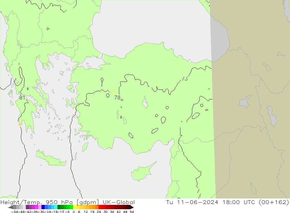 Hoogte/Temp. 950 hPa UK-Global di 11.06.2024 18 UTC