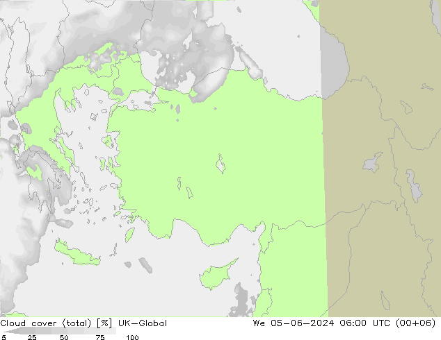 Cloud cover (total) UK-Global We 05.06.2024 06 UTC