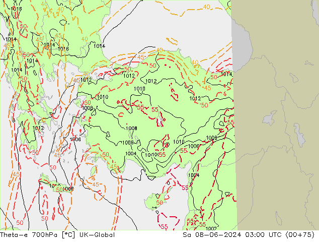 Theta-e 700hPa UK-Global Sa 08.06.2024 03 UTC