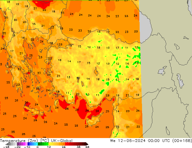 Temperatuurkaart (2m) UK-Global wo 12.06.2024 00 UTC