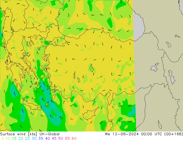 Surface wind UK-Global St 12.06.2024 00 UTC