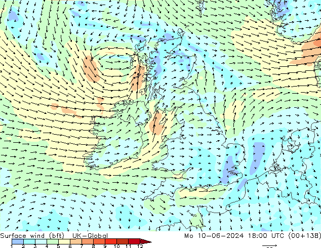wiatr 10 m (bft) UK-Global pon. 10.06.2024 18 UTC